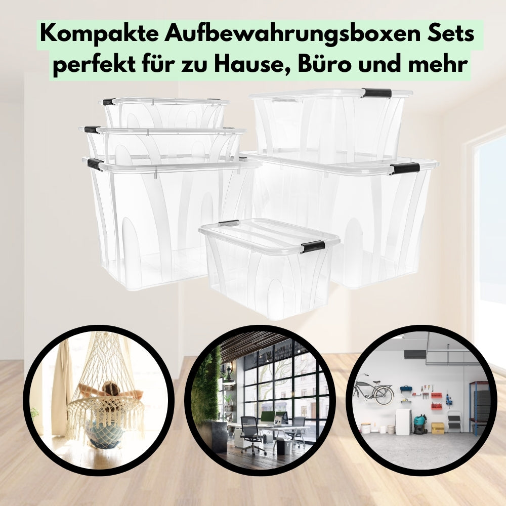 Aufbewahrungsboxen mit Deckel 7L 14L 21L 32L 55L 80L große Sets